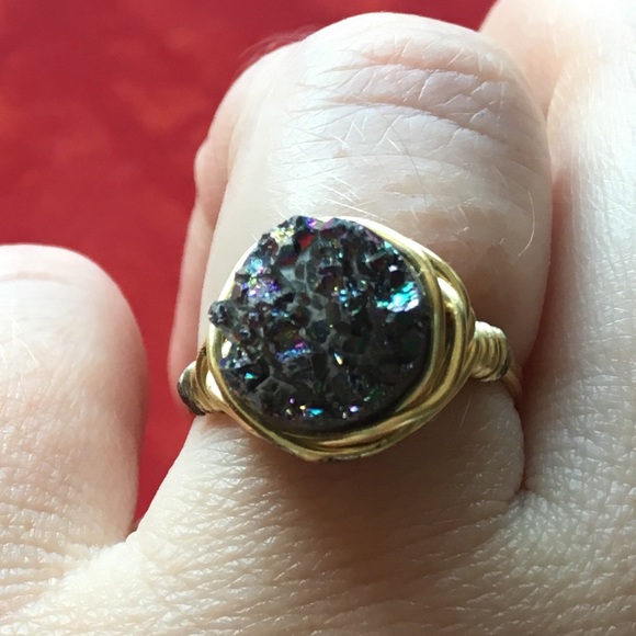 Handmade Purple Sparkle Druzy Ring Size 7 - Picture 3 of 6